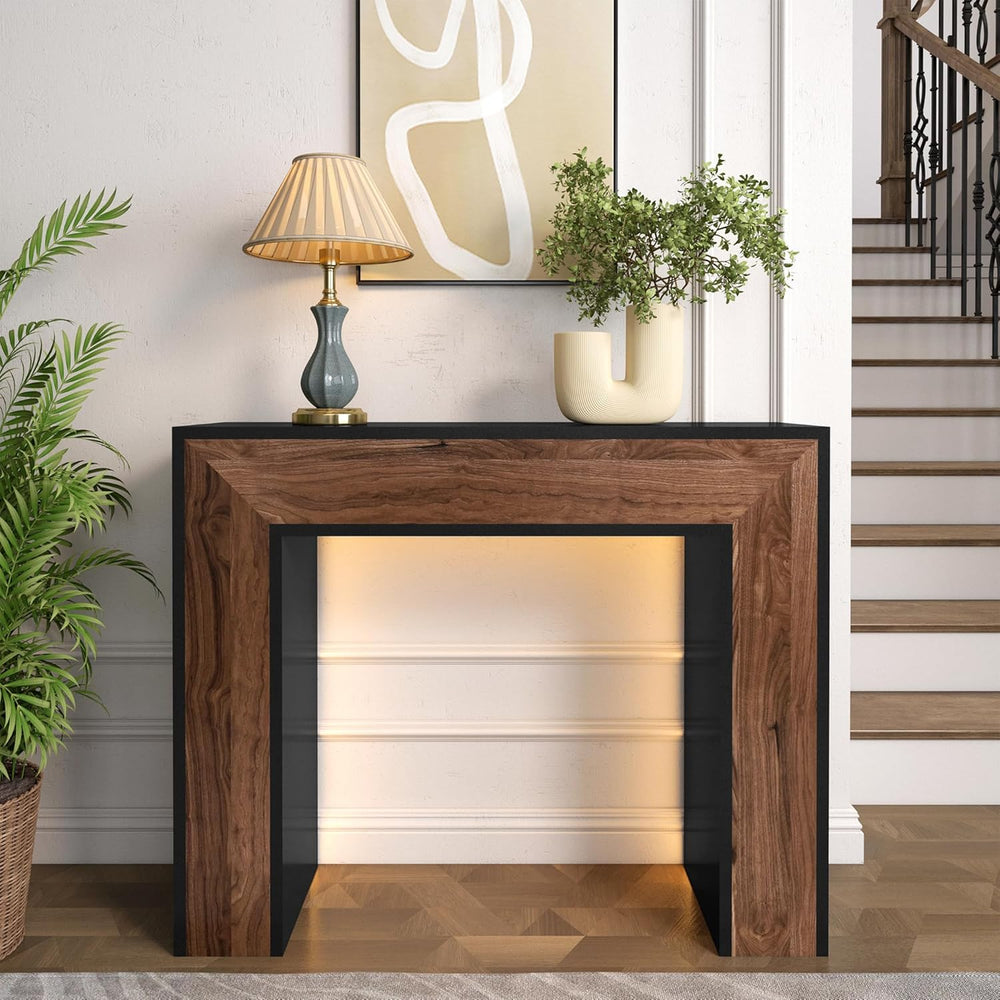 41" Entryway Table with LED Light, Farmhouse Wood Console Table Behind C...