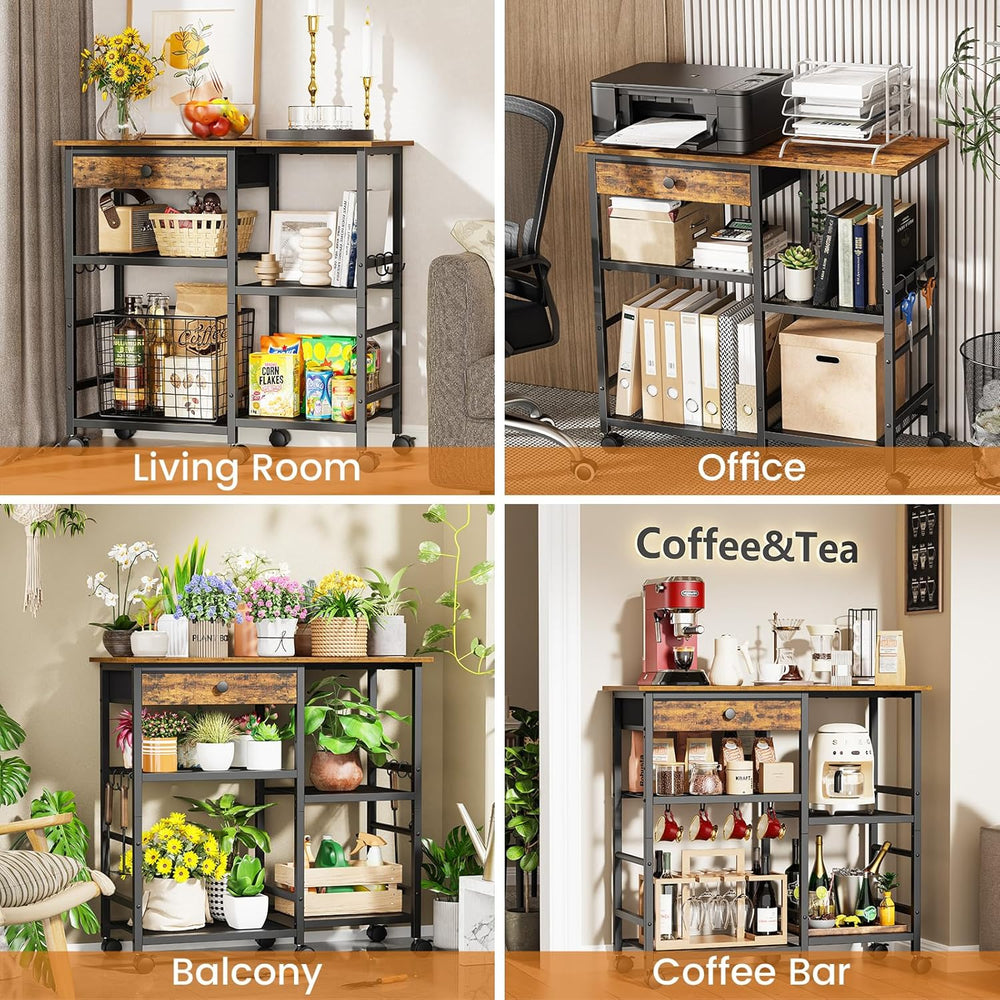 Microwave Stand, Coffee Cart, Microwave Cart with Wheels & Adjustable She...