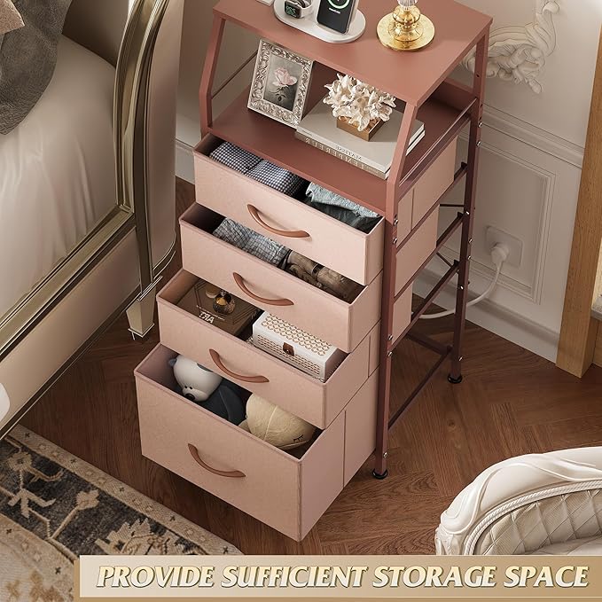 WLIVE 4 Drawer Dresser for Bedroom, 37" H Nightstand with Charging Stati...