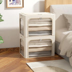 CYhom 3Pack Clothes Storage Bins - Oxford Frame Storage Box Foldable Stackable Storage Organizer with 3 Openings Design, Metal Frame, Clear Window, Carry Handles (36L-15.7 * 11.8 * 11.8in, Beige)