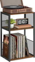 VASAGLE Record Player Stand, 3-Tier Side Table, Vinyl Record Storage up to 100 Albums, End Table for Living Room, Bedroom, Rustic Brown ULET275K01