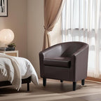 Yaheetech Leather Club Chair, Faux Leather Accent Chair, Modern Living Room Armchair with Wood Legs and Padded Seat for Bedroom Reception Room, Espresso