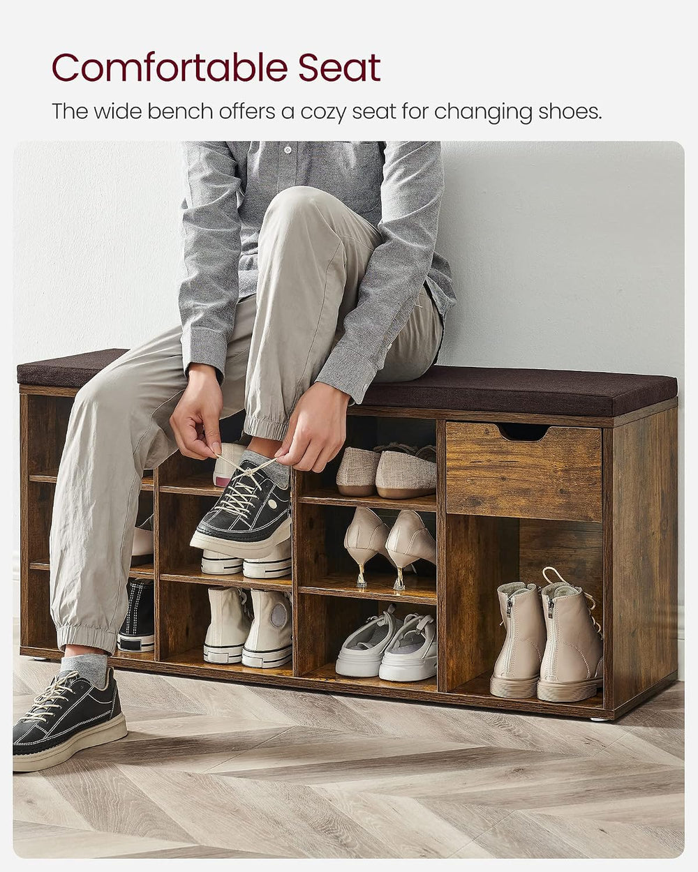 VASAGLE CUSTOS Collection - Storage Bench, Entryway Bench with Cushion, Drawe...