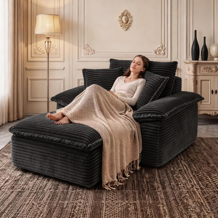 HYJT-H&K 63.5" Oversized Chaise Lounge Sofa, Boneless Chair with Ottoman