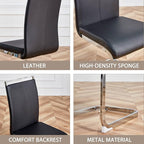 AZmac Modern Leather Dining Chairs Set of 2,Armless Kitchen Chairs,Dining Room Chairs with Upholstered Padded Seat and Sturdy Silver Chrome Legs for Dining Room,Kitchen (Set of 2, Black)