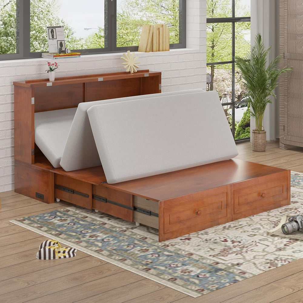 BALUS Murphy Bed, Queen Cabinet Bed, Modern Adults Guest Room Murphy Chest Cu...