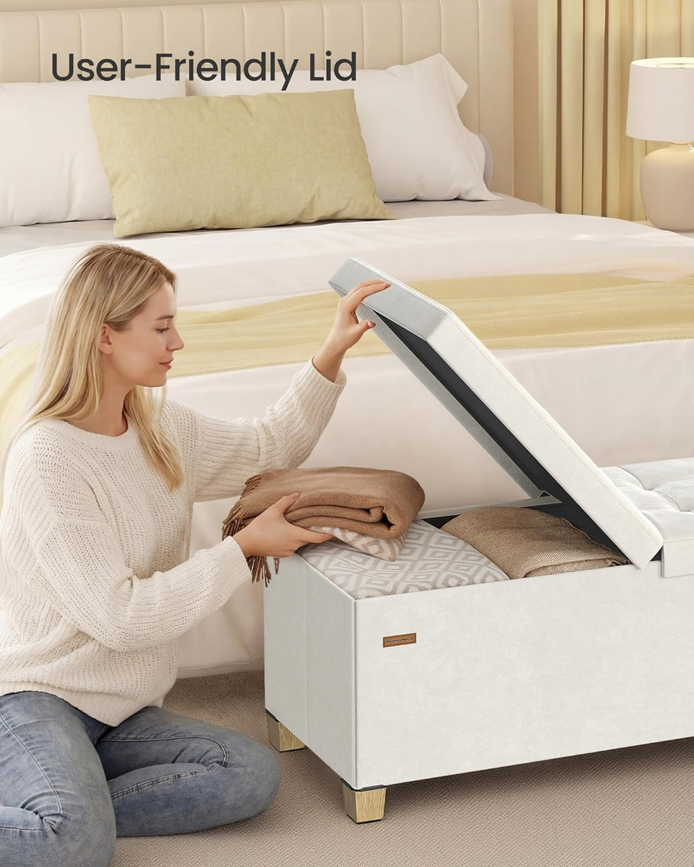SONGMICS Storage Ottoman Bench with Legs, Folding Ottoman Foot Rest with Flip...