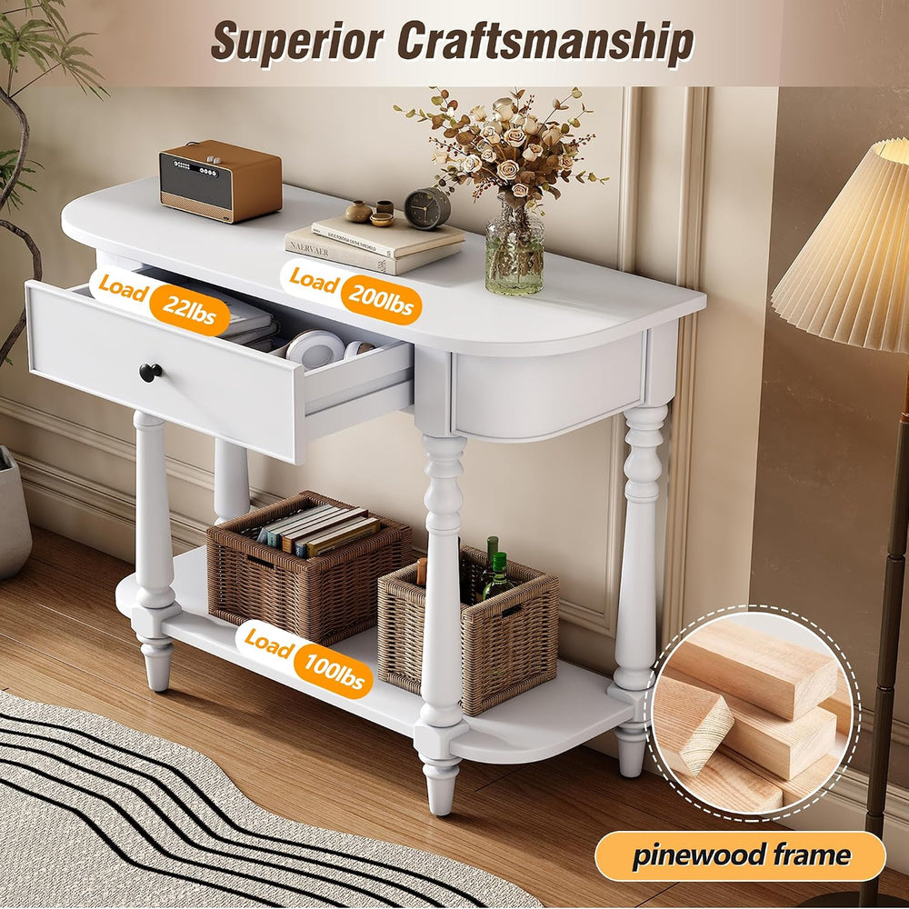 LKTART Solid Wood Corner-Curved Console Table,Farmhouse Space-Saving Entryway...