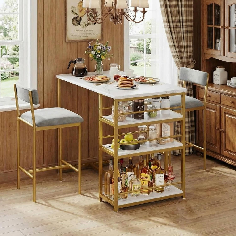 GarveeHome Dining Table Set for 2, Counter Height Kitchen Table with 2 Uphols...