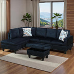 Sectional Couches for Living Room with Movable Chaise & Storage Ottoman - 97.5" Velvet L Shaped Couches for Living Room Apartment, 4 Seat Home Furniture Modular Sectional Sofas, Black Blue