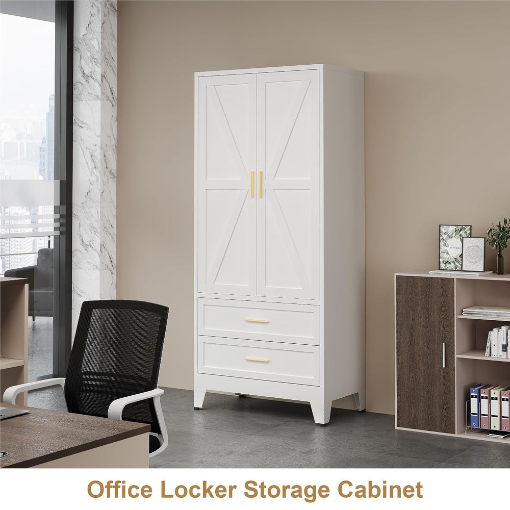 QINPTWUT 71" Tall Metal Wardrobe with Doors, Hanging Rod & Adjustabl...