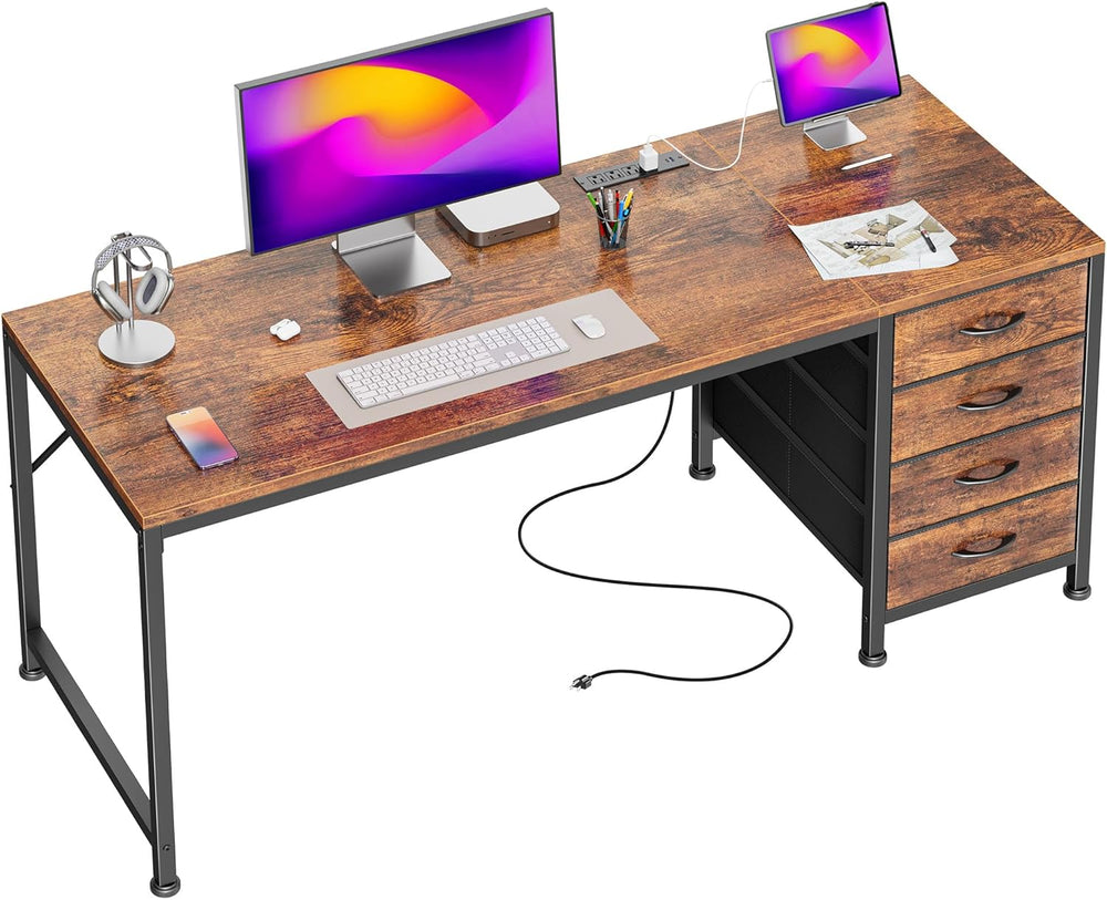 PRAISUN 55.1 Inch Computer Office Desk with Power Outelts and USB-C Port, Rev...