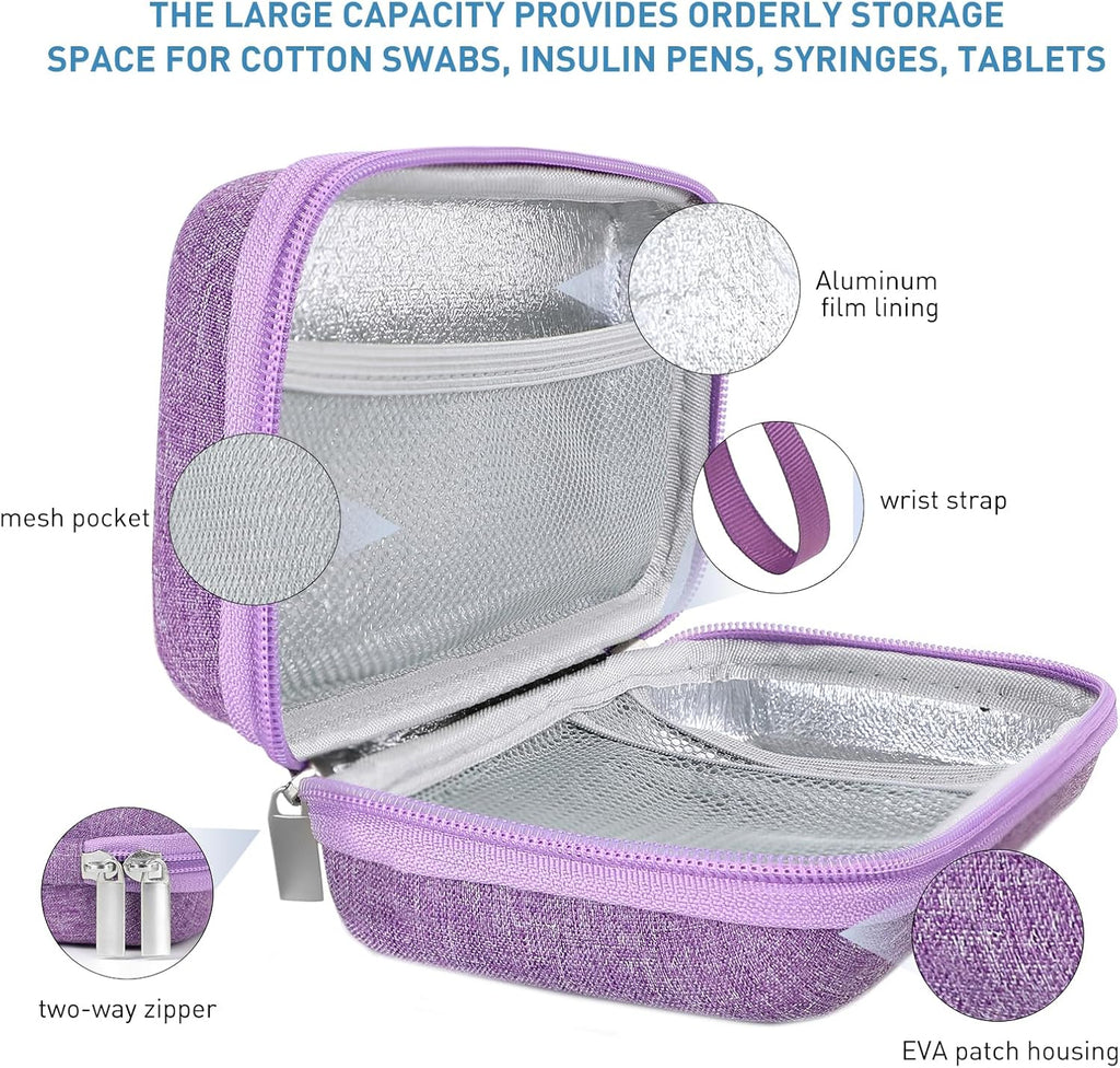 Insulin Cooler Travel Case,EVA Insulation Travel Medicine Kit with 2 Ice Packs for Diabetes Care,Insulin Pen and Other Diabetic Supplies (Purple)
