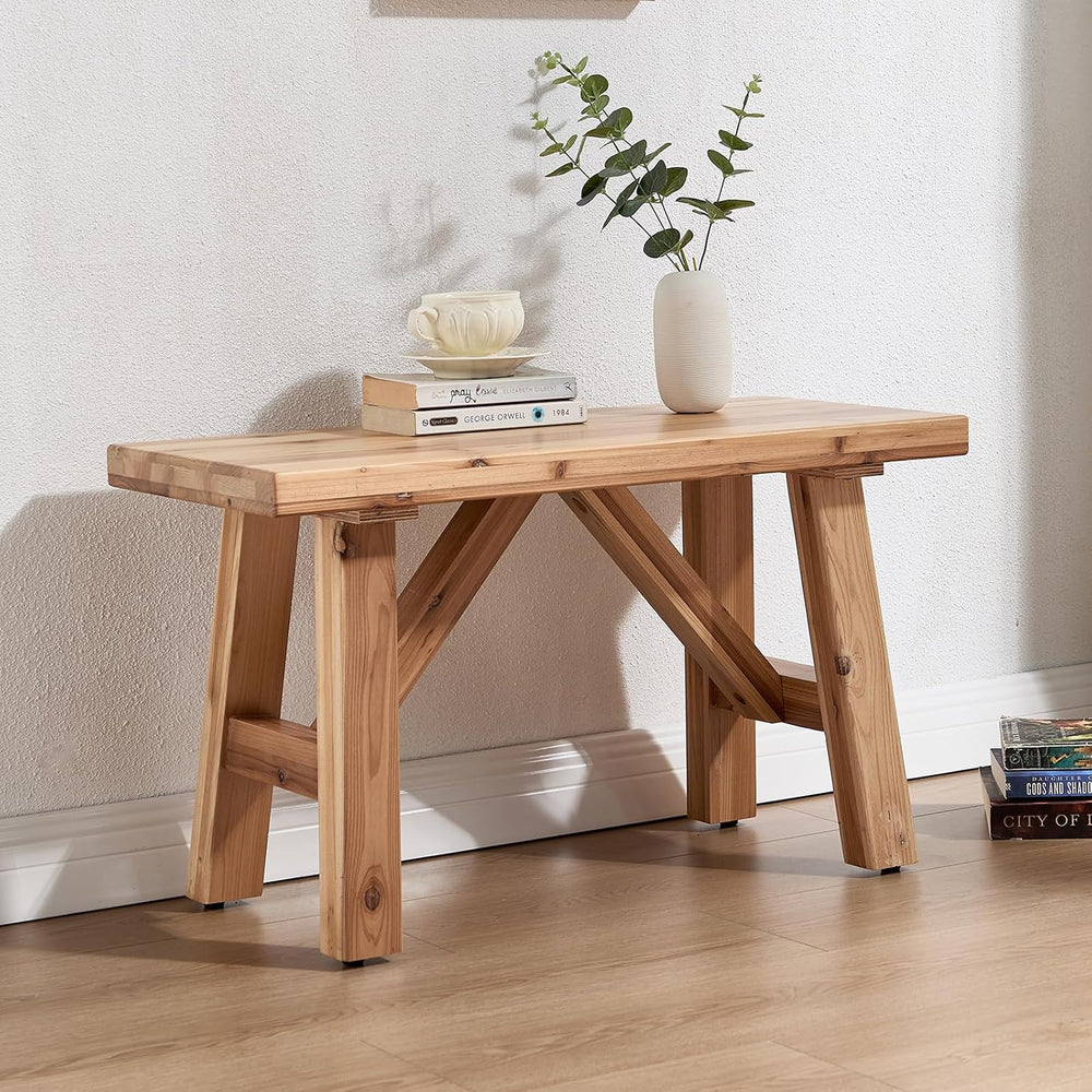 Solid Wood Entryway Bench, 30" Rustic Small Wooden Bench Narrow Farmhous...