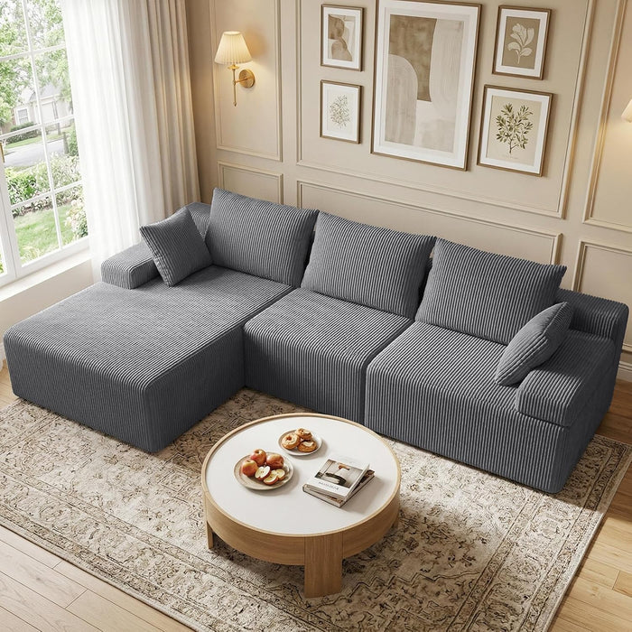 kinmars 108" Sectional Couch,Corduroy Cloud Couch Sectional for Living Room,Modern L Shaped Modular Sectional Couch,3 Seater Sofa (Dark Gray, 108.9" L Shaped with Left Facing Chaise)