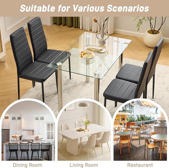 Karl home Dining Chairs Set of 4, PU Leather Balck Kitchen Chairs with Padded...