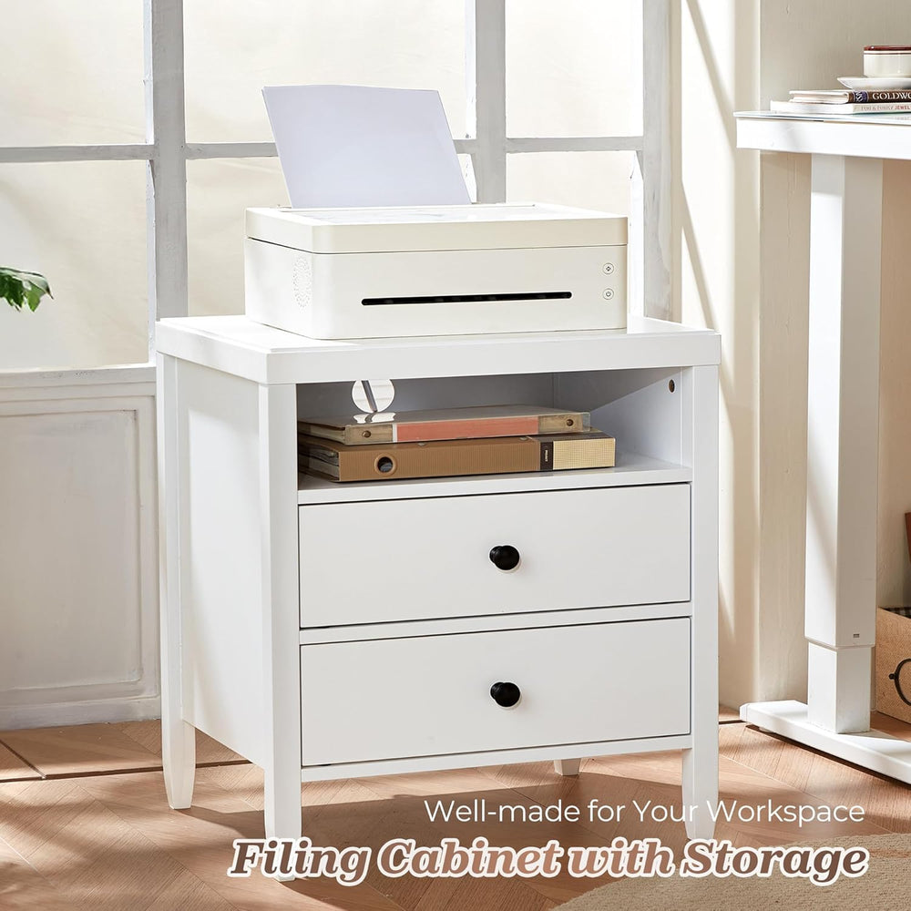 Huuger White Nightstand Set of 2, Night Stand with Charger Station, Bedside T...