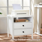Huuger Nightstand with Charging Station, White Nightstand with 2 Drawers, Bed Side Table for Bedroom, Bedside Table with Storage, Modern Nightstands, Metal Knobs, Painted Surface