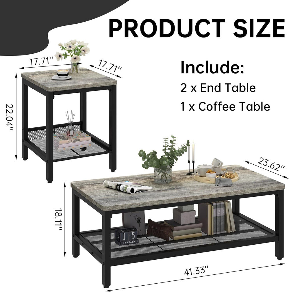 Lamerge Coffee Table Set of 3 Coffee Table and end Table Sets, Modern Metal F...