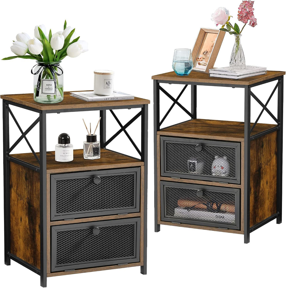 VECELO End Side Table, Modern Night Stand with Storage Space and Door, Set of...