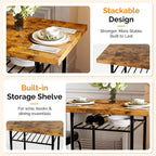 VINGLI Dining Table Set for 2, Small Kitchen Table Set with Upholstered Chairs, 3-Piece Dining Set with Storage Rack, Wood Dining Room Set with Metal Legs for Small Spaces, Living Room, Rustic Brown