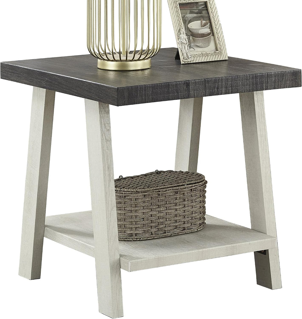 Modern Industrial Wooden End Table, 2-Tier Small Sofa Side Table with Storage...