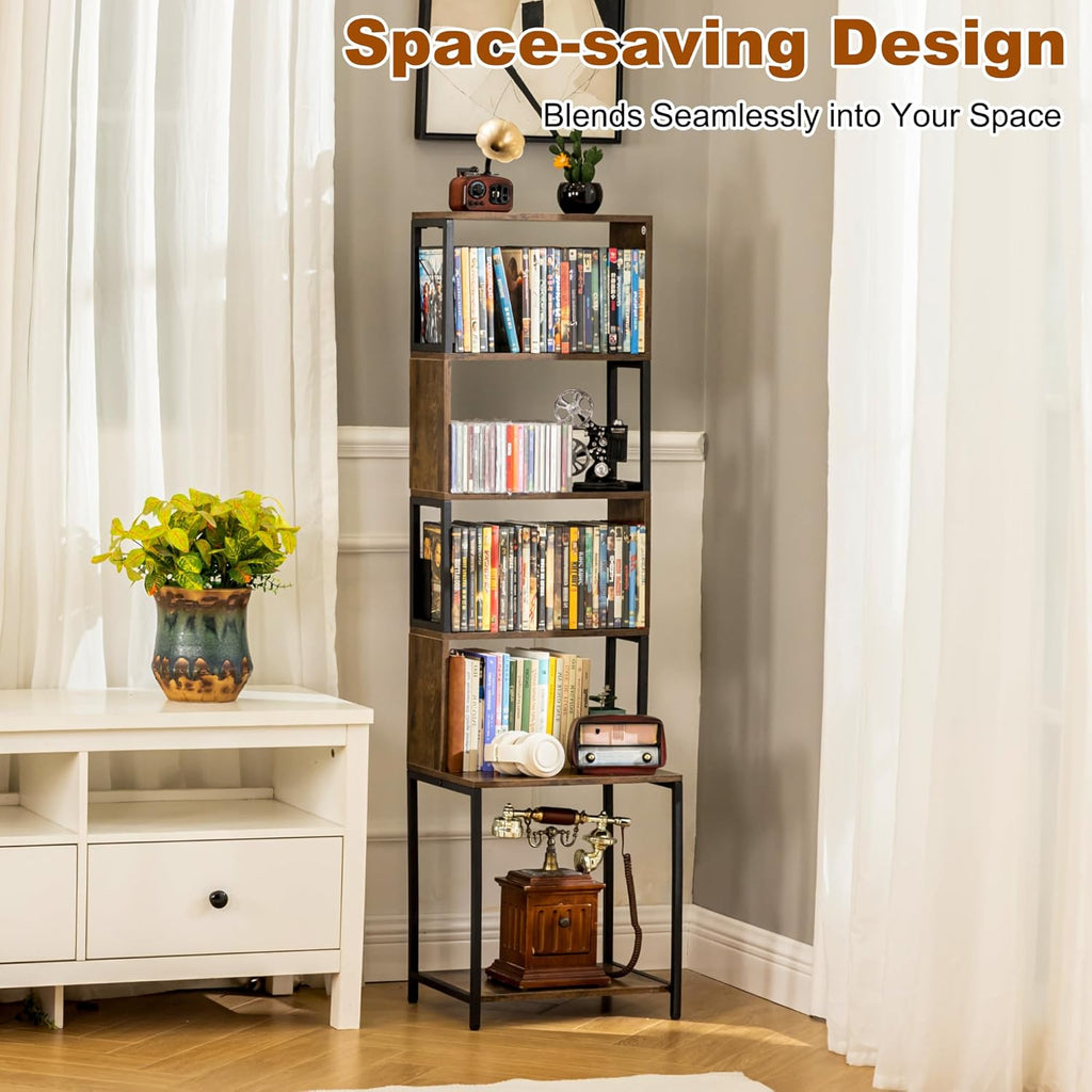 Aquzee DVD Shelf, Wooden CD Storage Rack, CD Holder with Adjustable Dividers, DVD Tower Rack, Media Storage Shelf for CDs/DVDs, Books, Video Games, Suitable for Living Room, Bedroom, Home Office