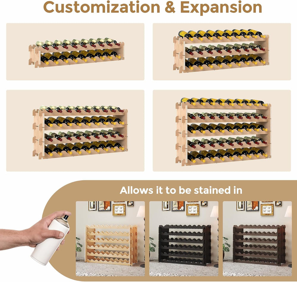 Stackable Wine Rack - 6-Tier Wobble-Free Modular Wine Holder, Freestanding Wo...