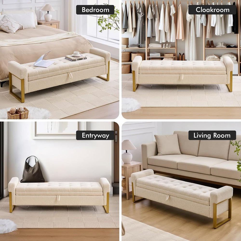 67" End of Bed Storage Bench King Size, Bench for Bedroom Foot of Bed, U...