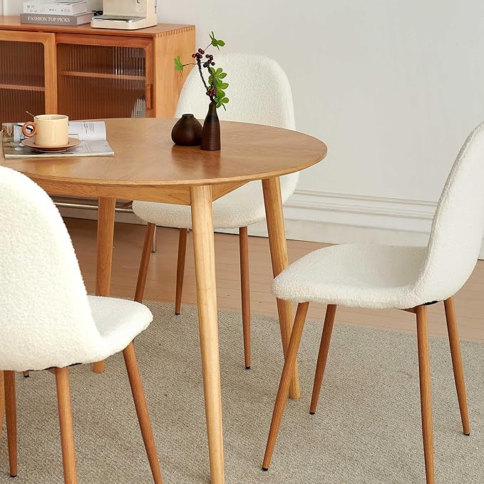 NORDICANA Set of 4 Dining Kitchen Mid-Century Modern Chairs with Metal Legs and Faux Fur Cushion for Living Room Kitchen Small Space, White