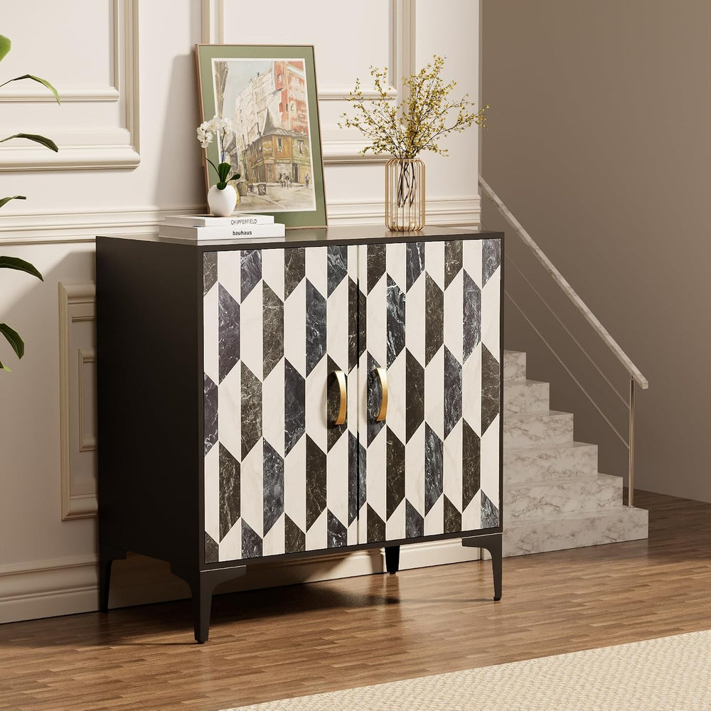 Anbuy Faux Marble Doors Sideboard Buffet Cabinbet with Storage Dining Room Bu...