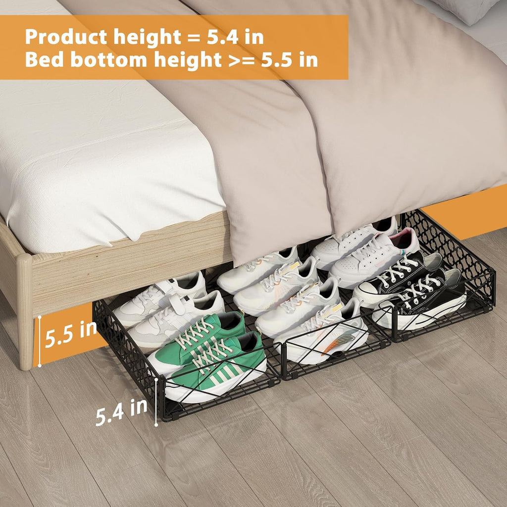 NADAMOO Large Under Bed Storage with Wheels, Low Profile Rolling Under Bed Storage Containers，Foldable Metal Under the Bed Organizer Bins for Bedroom，1 Pack