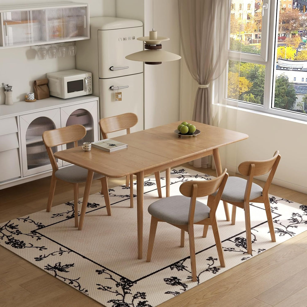 47’’-63’’ 100% Oak Extendable Dining Table and Chairs Set for 4, Solid Wood F...