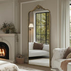G-LEAF Vintage Baroque Full Length Floor Mirror 75"X30", Victorian Antique Mirror with Brush Black Ornate Metal Frame for Fireplace Entryway Living Room Hallway Bathroom