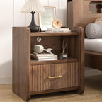Night Stand with Charger Station, Fluted Nightstands Set of 2 with Drawer, Modern Bedside Table Set of 2, Wide Nightstands for Bedroom, Mid Century Wooden Night Stands for Home Sofa Couch