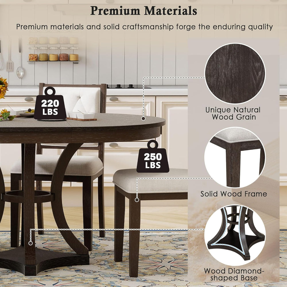 Bellemave Extendable Dining Table Set for 4, 5-Piece Retro Round Table Set wi...