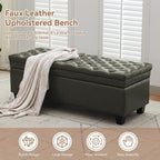 WUTUTUEE 50" Faux Leather Storage Ottoman Bench, End of Bed Upholstered Rectangle Storage Ottoman Tufted Living Room Bedroom Bench with Safety Hinge, Solid Wood Legs, Loads 500 lb(Green)