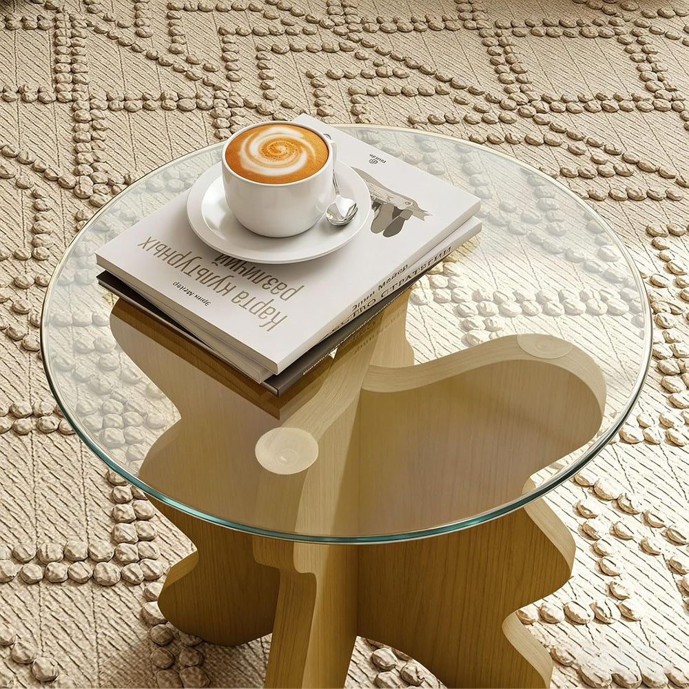 Wave-Shaped Coffee & Side Table with MDF Frame & Clear Tempered Glass...
