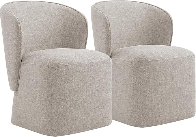 Upholstered Dining Chair with Casters No Assembly Linen DeskChair Wingback Single Sofa for Kitchen Diningroom Bedroom Readingroom,2 PCS,Beige