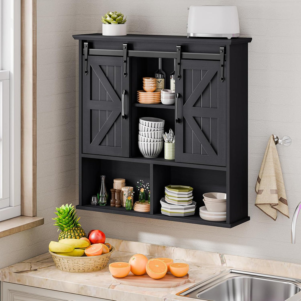 Vabches Bathroom Wall Cabinet, Farmhouse Medicine Cabinet, Black
