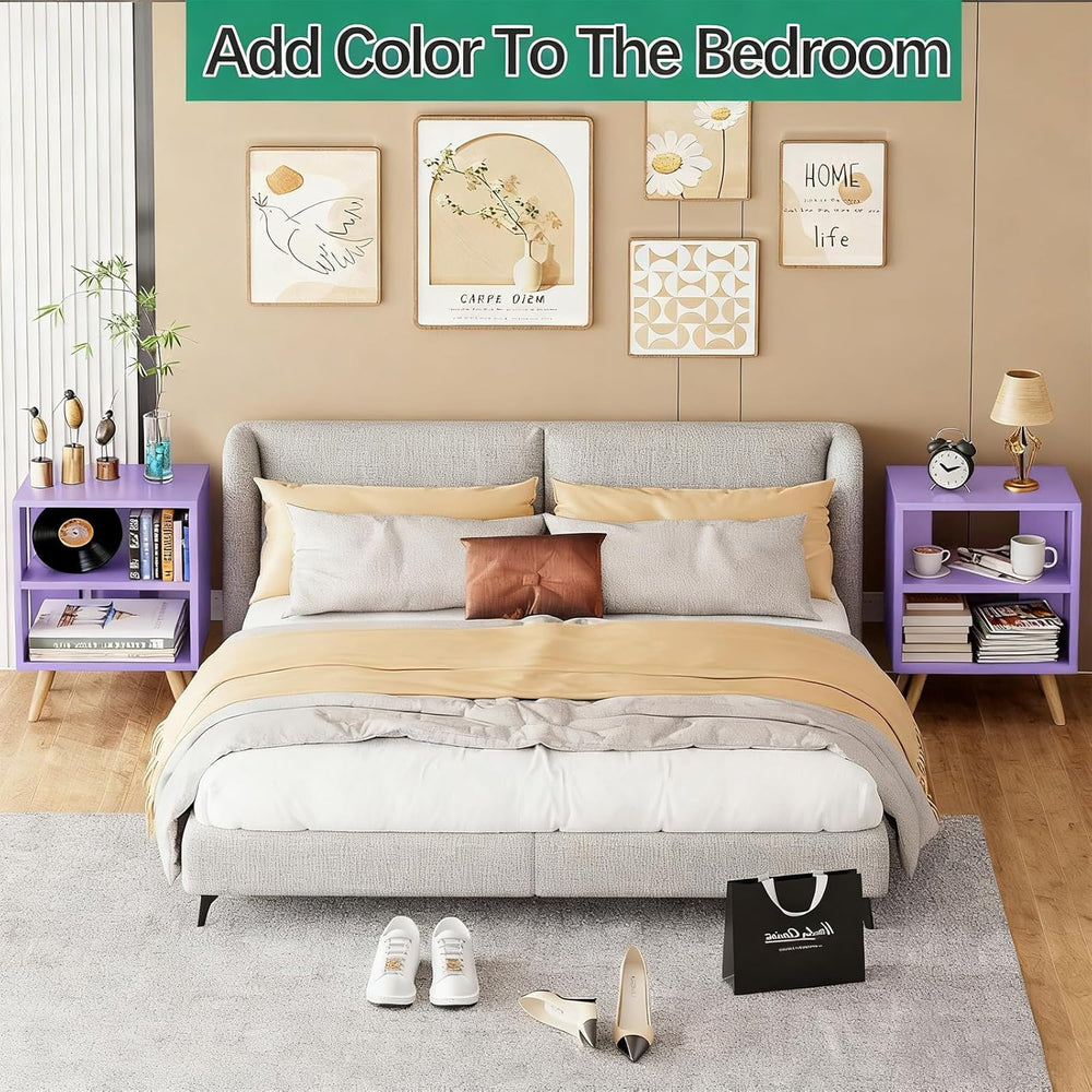Aenuert Night Stand, Purple Nightstand, Modern End Table with Open Storage, 2...
