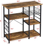 Topeakmart Metal Frame Baker's Rack with Wire Basket,Rustic Brown | Engineered wood shelves with side hooks,Microwave Stand for kitchens,dining rooms,Coffee Bar,and offices