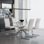 5 Piece Dining Table Table Set, Modern Tempered Glass Dining Table Set for 4 Kitchen Table Set with 4 Upholstered Chairs for Kitchen Dining Room (Sliver Table with White Chairs)