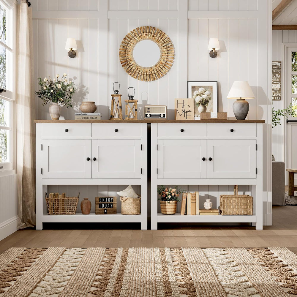HOSTACK Farmhouse Console Table with Storage, 35.4" W Entryway Table, Wh...