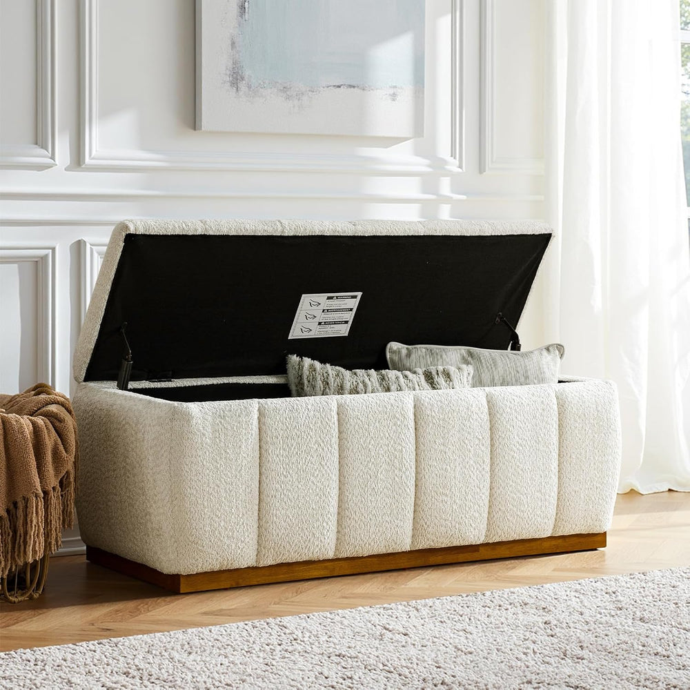 HULALA HOME Storage Bench with Solid Wood Base, Chenille End of Bed Bench for...