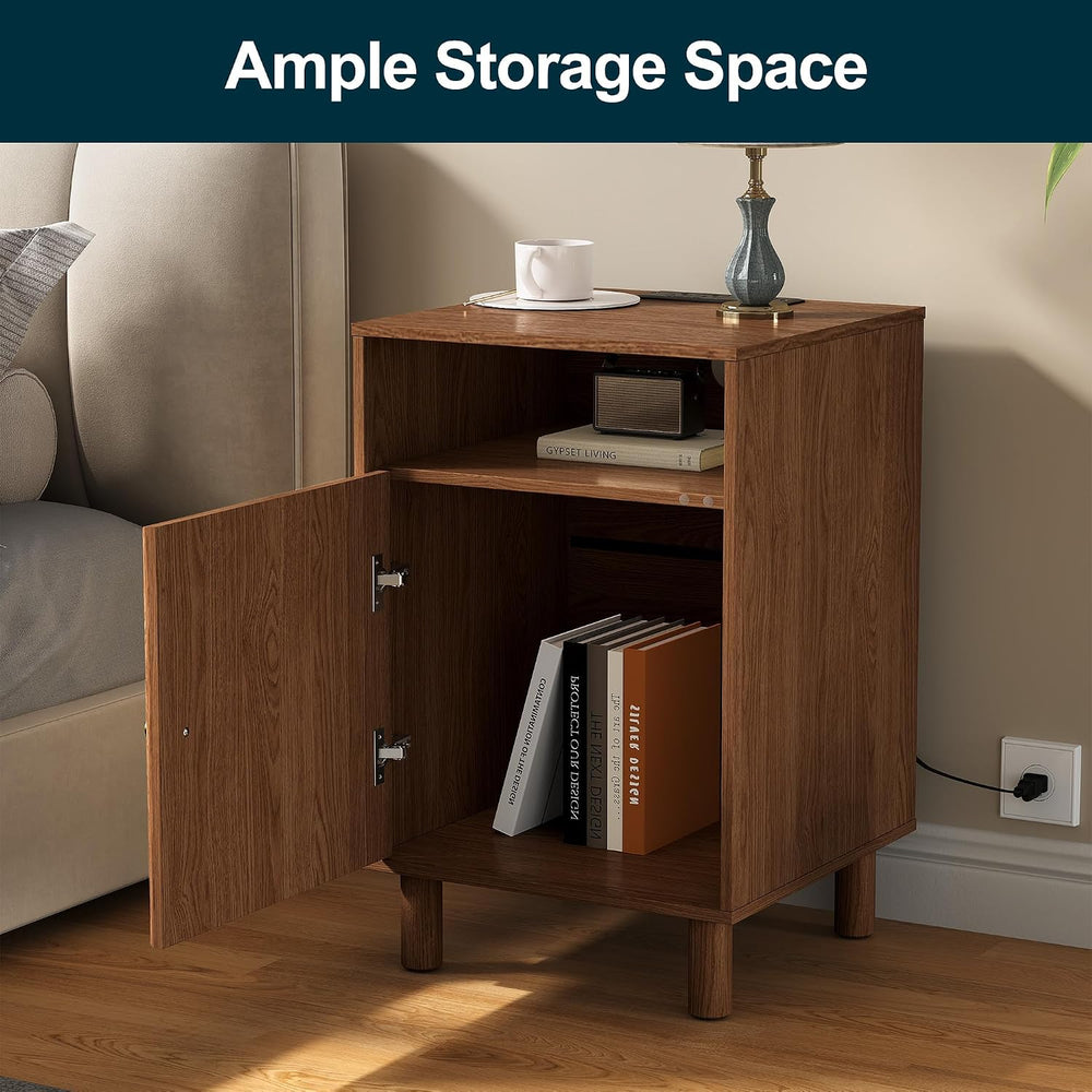 RoyalCraft Walnut Nightstand Set of 2, Night Stand with Charging Station | Mi...