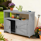 Outdoor Potting Bench with Storage Cabinet and Metal Top, Wood Workstation for Outdoor Patio, Garden (Grey, 42×18×37")