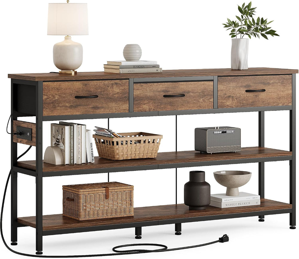 Lulive Entryway Table with Outlets, 3 Fabric Drawers, 55 in Console Table | 5...