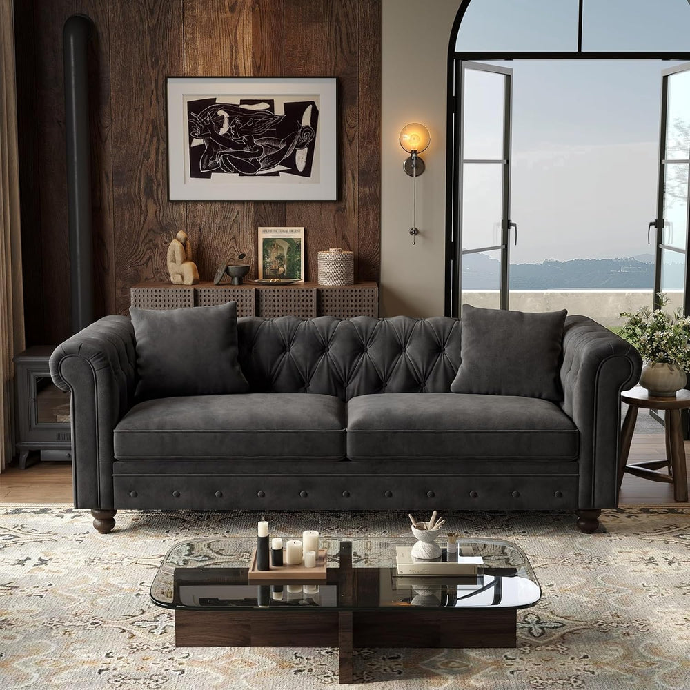 ONBRILL 82 Inch Chesterfield Sofa, 23 Inch Deep Seat Velvet Couch for Living ...