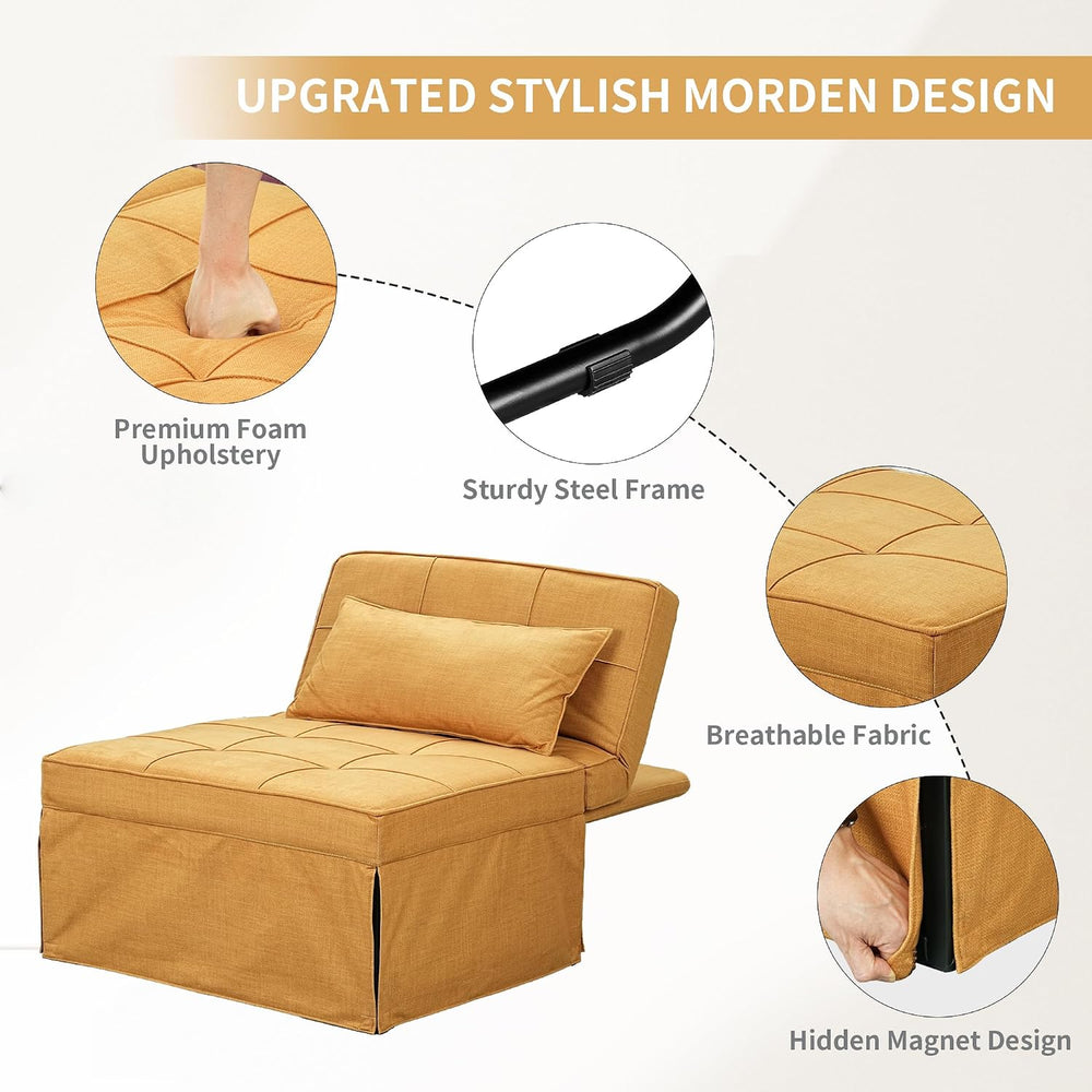 Yellow Sofa Bed, Convertible Chair 4 in 1 Multi-Function Modern Folding Ottom...